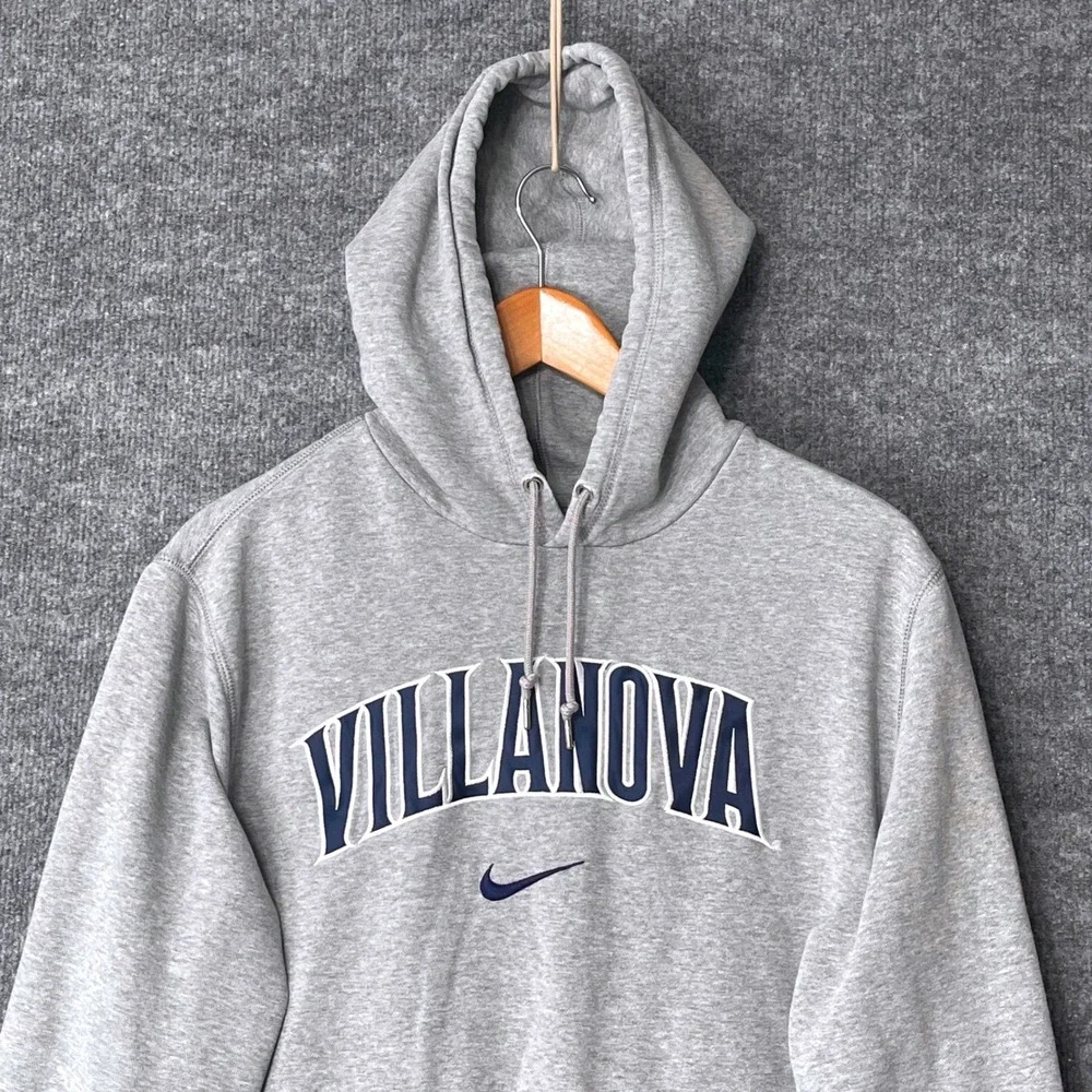 Nike Villanova Wildcats Hoodie Mens L Gray Pullover Sweatshirt Center Swooshar